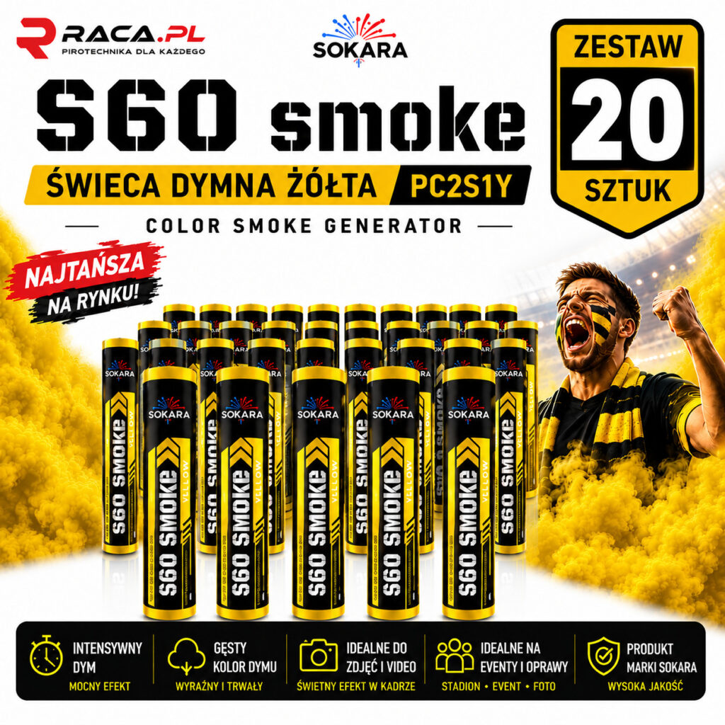 Zestaw 20 żółtych świec dymnych S60 Smoke PC2S1Y Sokara