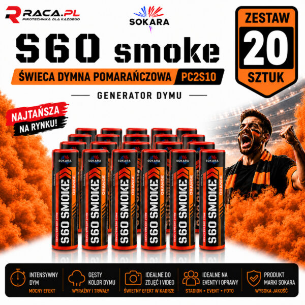 Zestaw 20 świec dymnych pomarańczowych S60 Smoke Sokara PC2S1O