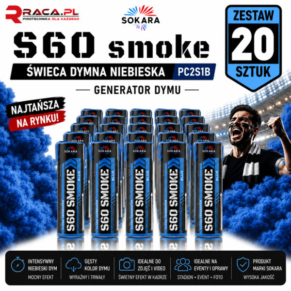 Zestaw 20 świec dymnych niebieskich S60 Smoke Sokara PC2S1B