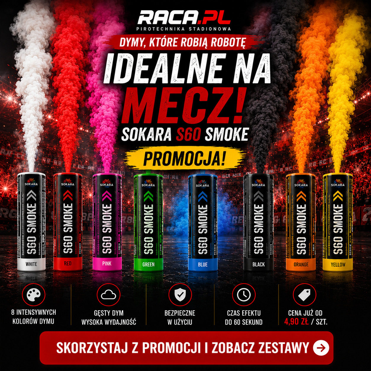 Świece dymne Sokara S60 Smoke – 8 kolorów dymu w promocji | RACA.PL