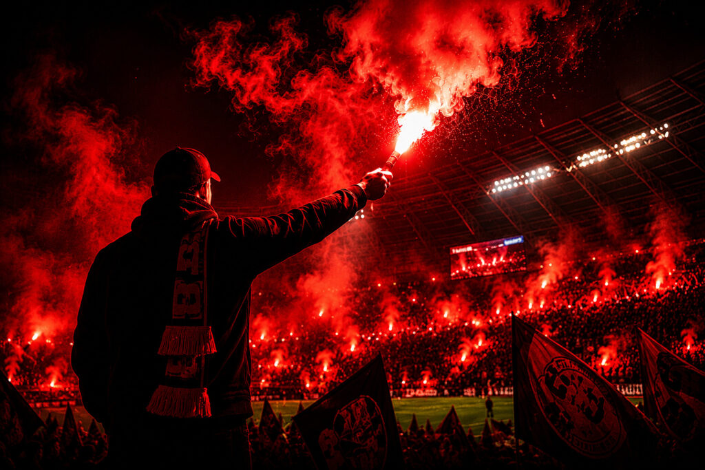 Race stadionowe odpalone na stadionie podczas oprawy kibicowskiej