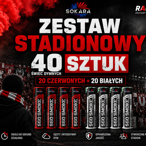 Zestaw stadionowy 40 świec dymnych S60 Smoke Sokara 20 czerwonych i 20 białych