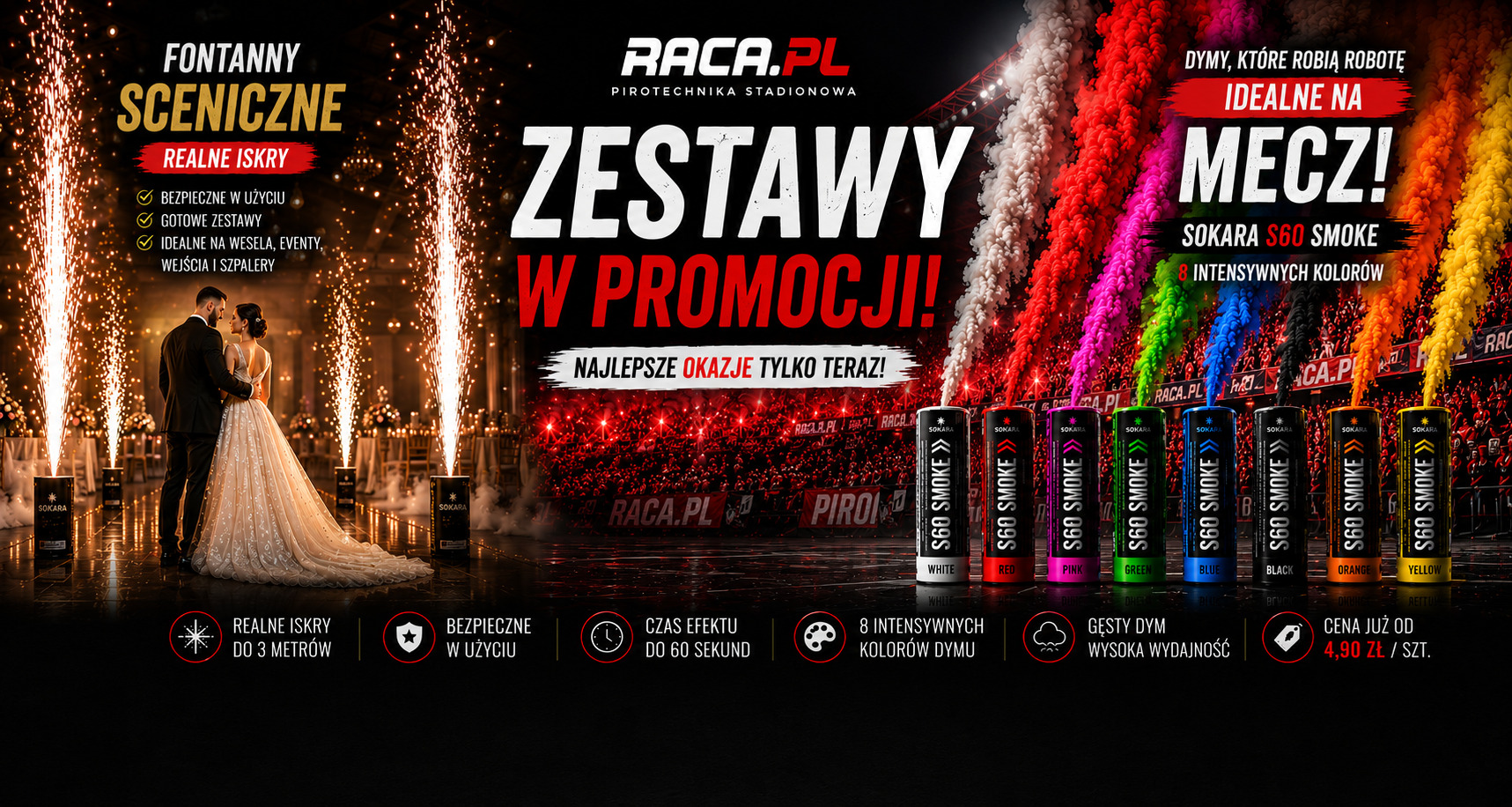 Zestawy fontann scenicznych oraz świec dymnych Sokara S60 Smoke dostępne w promocji w sklepie RACA.PL